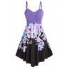 Summer Bohemian Contrast Flower Crossover Sleeveless Empire Waist Midi Dress - PURPLE S