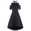 Casual Dress Solid Color Dress Cut Out Cold Shoulder Tied High Waist High Low Midi Dress - BLACK M