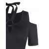Robe Mi-Longue Haute Basse Décontractée Découpée à Epaule Dénudée en Couleur Unie - Noir XL