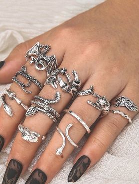 Vintage Ring Snake Pattern Alloy Finger Cuff Rings Round Rings Set