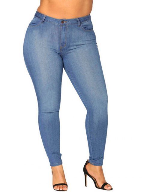 Plus Size Jeans Solid Color Jeans Pockets Zipper Fly Long Skinny Casual Denim Pants