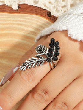 Creative Ring Leaf Ring Rhinestone Faux Pearl Alloy Trendy Ring