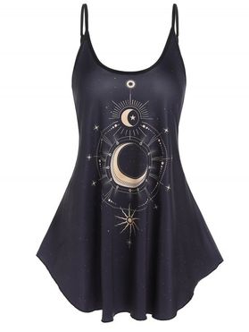 Vacation Ringer Casual Tank Top Star Moon Galaxy Print Skirted Round Neck Summer Top