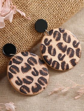 Leopard Print Earrings Acrylic Round Shape Drop Earrings