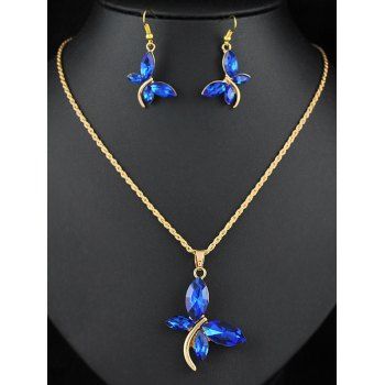 

Artificial Crystal Butterfly Pendant Robe Chain Necklace And Hook Drop Earrings Set, Blue