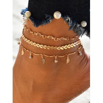 

3 Pcs Anklets Golden Rhinestone Geometric Summer Beach Trendy Ankle Chains Set