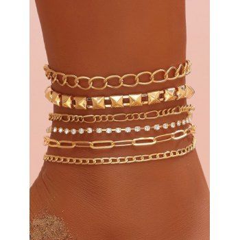 

6 Pcs Anklets Geometric Rhinestone Golden Beach Ankle Chains Set