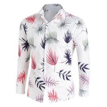 Vacation Shirt Leaf Print Shirt Long Sleeve Turn Down Collar Casual Button-up Shirt