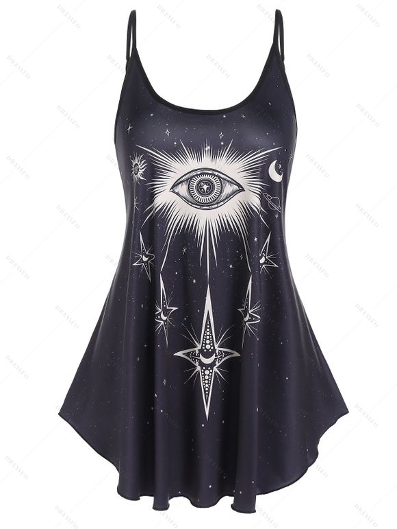 Vacation Ringer Casual Tank Top Star Moon Galaxy Print Skirted Round Neck Summer Top - multicolor A XL