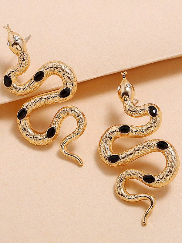 Boucles D'Oreilles Animal en Forme de Serpent avec Strass en Alliage - d'or 