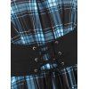 Plaid Ruffled Off The Shoulder Corset Waist Top and Lace Applique Capri Leggings Summer Casual Outfit - BLUE S
