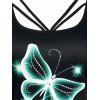 Cinched Tie Side Butterfly Print Tank Top and Lace Up Skinny Crop Leggings Summer Casual Outfit - GREEN S
