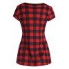 Plaid Print Lace Up Cap Sweetheart Neck Sleeve Tee And Cropped Skirted Leggings Summer Outfits - multicolor S
