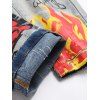 Skull Letter Graffiti Print Jeans Ripped Button Fly Faded Wash Casual Denim Pants - BLUE 36