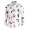 Chemise Décontractée Boutonnée à Imprimé Feuille Manches Longues à Col Relevé - Blanc L