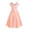Party Dress Solid Color Flower Lace Panel Bowknot High Waist Foldover Prom High Low Midi Dress - LIGHT PINK 2XL