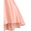 Party Dress Solid Color Flower Lace Panel Bowknot High Waist Foldover Prom High Low Midi Dress - LIGHT PINK XL