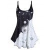 Vacation Ringer Casual Tank Top Star Moon Galaxy Print Skirted Round Neck Summer Top - BLACK XXXL