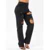 Wide Leg Jeans Solid Color Zipper Fly Pockets Dark Wash Ripped Long Casual Denim Pants - BLACK M