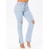 Ripped Jeans Light Wash Pockets Solid Color Slit Zipper Fly Trendy Long Denim Pants - LIGHT BLUE XL