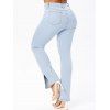 Ripped Jeans Light Wash Pockets Solid Color Slit Zipper Fly Trendy Long Denim Pants - LIGHT BLUE XL