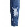 Ripped Jeans Pockets Zipper Fly Light Wash Long Skinny Denim Pants - BLUE XL
