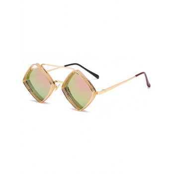 

Punk Streetwear Hollow Out Metal Frame Rhombus Sunglasses, Light pink