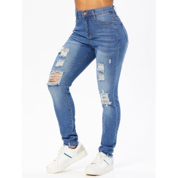 

Skinny Jeans Ripped Jeans Frayed Hem Pockets Zipper Fly Trendy Distressed Denim Pants, Light blue