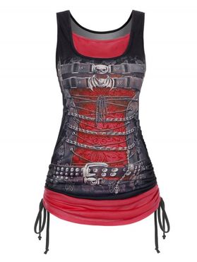 Gothic Tank Top Contrast Colorblock Skull Bat Printed Cinched Lace Up Summer Casual Tank Top