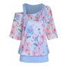 Haut à Imprimé Fleur de Cottagecore à Demi-Manches à Col Oblique Fausse Deux Pièces - Bleu clair M