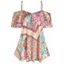 Haut à Épaules Dénudées à Manches Courtes à Imprimé Cachemire et Fleurs Style Ethnique - multicolor M
