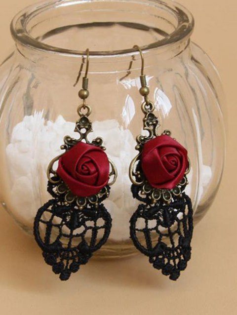 Gothic Drop Earrings 3D Rose Hollow Out Lace Vintage Earrings