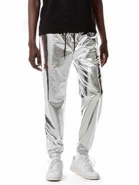 Sparkly Metallic Print Disco Pants Drawstring Waist Beam Feet Party Club Pants