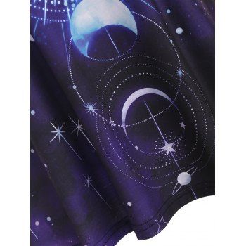 Galaxy Moon Phase Print T Shirt Short Sleeve Round Neck Tee
