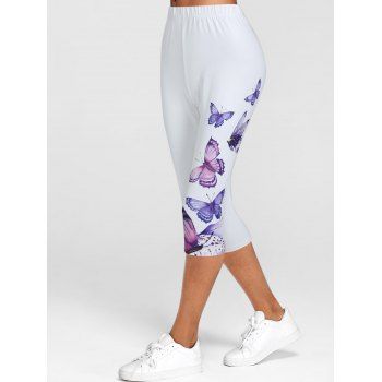 

Butterfly Print Capri Leggings High Waist Summer Cropped Leggings, Light purple