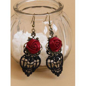 Fashion Women Gothic Drop Earrings Rose Hollow Out Lace Vintage Earrings Jewelry Online Black