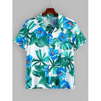 

Vacation Shirt Leaf Floral Shirt Turn Down Collar Short Sleeve Casual Button-up Shirt, Multicolor