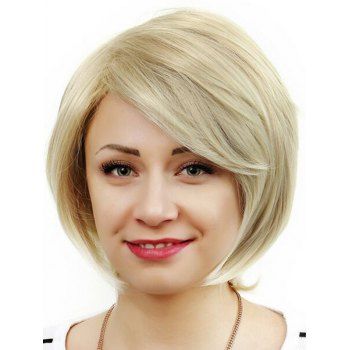 

Short Side Bang Straight Bob Wig Capless Heat Resistant Synthetic Wig, Light yellow