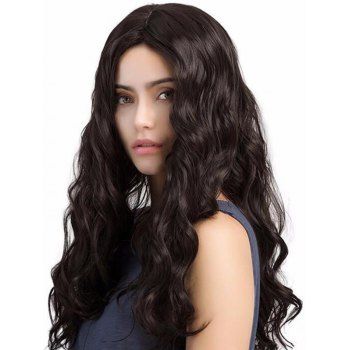 

Wavy Wig Solid Color Wig Middle Part Heat Resistance Synthetic Long Hair, Black
