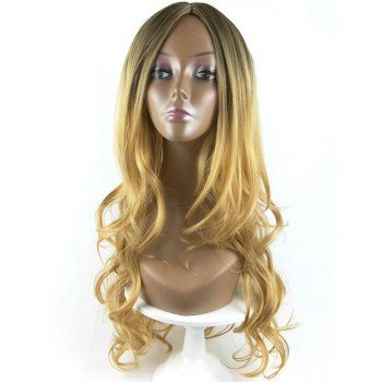 

Long Middle Part Ombre Wavy Wig Capless Heat Resistant Synthetic Wig, Multicolor b