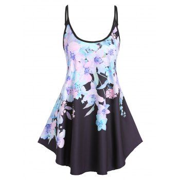 

Sun Moon Print Ombre Color Asymmetrical Hem Skirted Tent Cami Top, Light blue