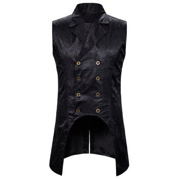 

Vintage Paisley Flower Pattern Waistcoat Double Breasted Lapel Collar Vest High Low Slit Hem Waistcoat, Black