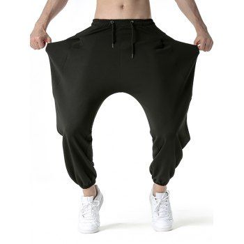 

Pure Color Harem Pants Large Pockets Loose Drawstring Waist Sport Harem Sweatpants, Black