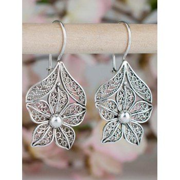 

Vintage Earrings Hollow Out Flower Leaf Shape Alloy Drop Earrings, Silver