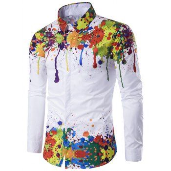 Colorful Splatter Painting Print Shirt Long Sleeve Button Up Casual Shirt