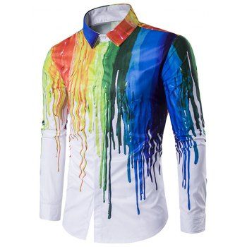 

Colorful Drip Painting Print Shirt Button Up Long Sleeve Casual Shirt, White