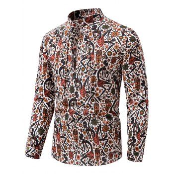 

Ethnic Shirt African Print Shirt Lace Up Stand Collar Long Sleeve Casual Shirt, Brown