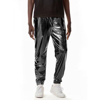 Sparkly Metallic Print Disco Pants Drawstring Waist Beam Feet Party Club Pants