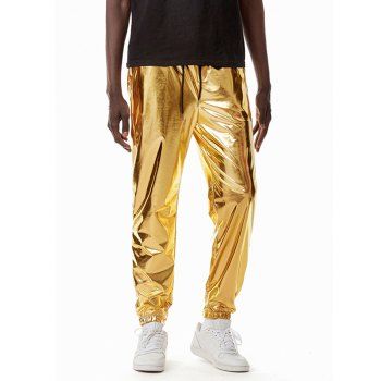 

Sparkly Metallic Print Disco Pants Drawstring Waist Beam Feet Party Club Pants, Golden