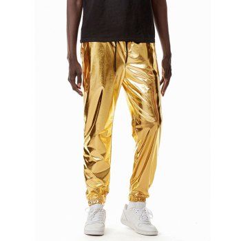 Sparkly Metallic Print Disco Pants Drawstring Waist Beam Feet Party Club Pants